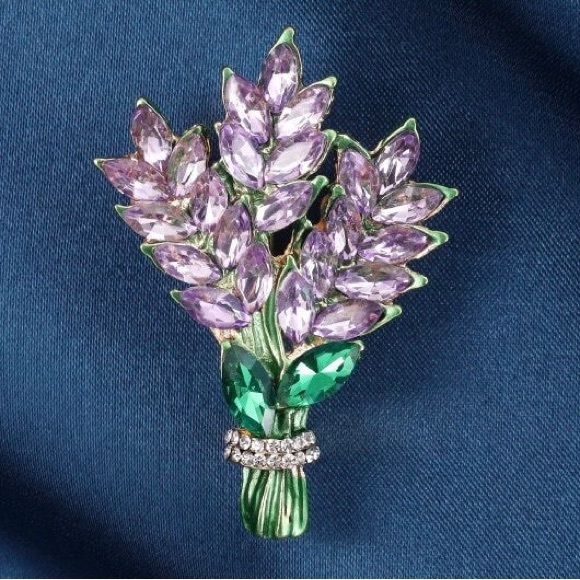 Lavender Brooch Lavender Pin Rhinestone Lavender Brooch - Picture 5 of 6